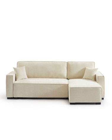 Canapé d'angle convertible en tissu 4 places beige