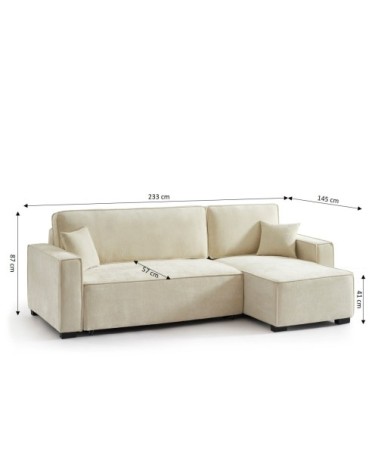 Canapé d'angle convertible en tissu 4 places beige