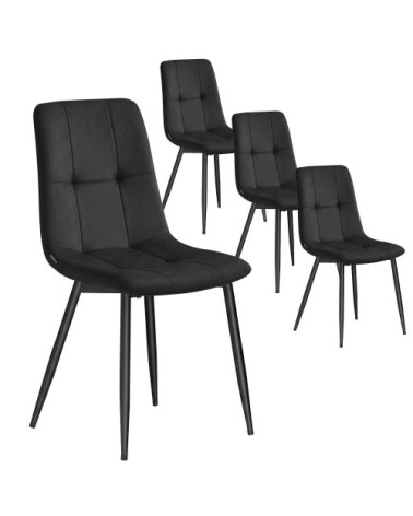 Lot de 4 chaises rembourrées en velours chaises de salle à manger noir