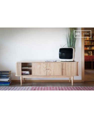 Meuble TV à rideaux en bois beige