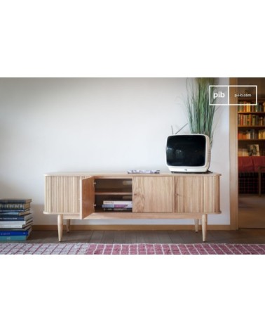 Meuble TV à rideaux en bois beige