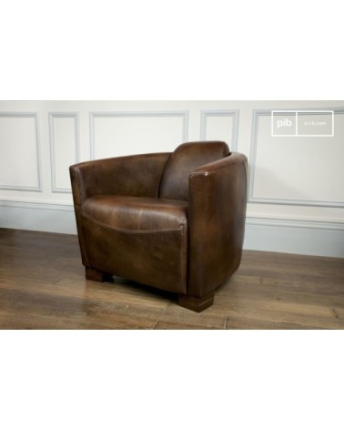 Fauteuil club en cuir marron