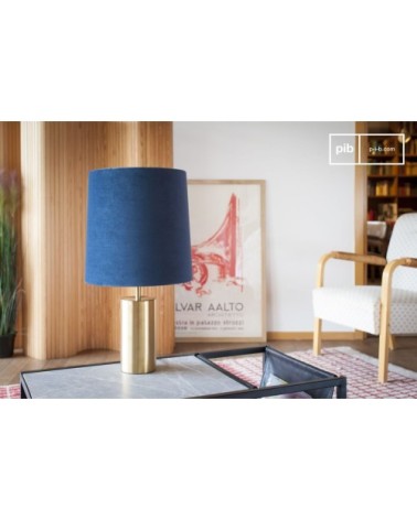 Lampe en métal doré et velours bleu