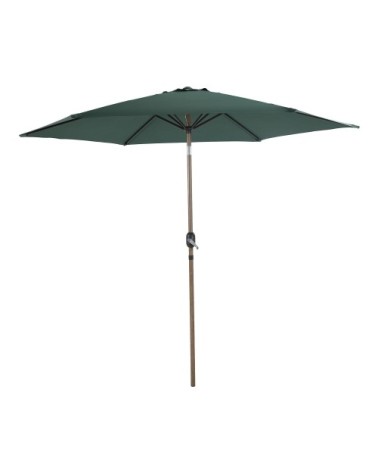 Parasol rond à mât central, aspect chêne/vert, acier, ø 300 cm