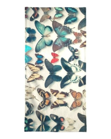 Serviette de bain en éponge-velours en bleu & marron 40x80