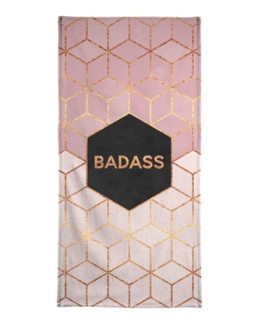 Serviette de bain en éponge-velours en noir & rose 70x140