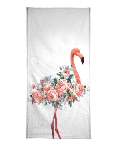 Serviette de bain en éponge-velours en blanc & rose 70x140