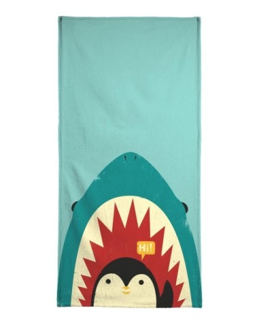 Serviette de bain en éponge-velours en bleu & noir 40x80