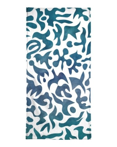 Serviette de bain en éponge-velours en blanc & bleu 70x140