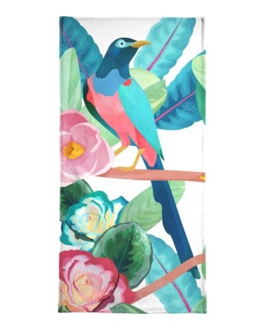 Serviette de bain en éponge-velours en rose & turquoise 40x80