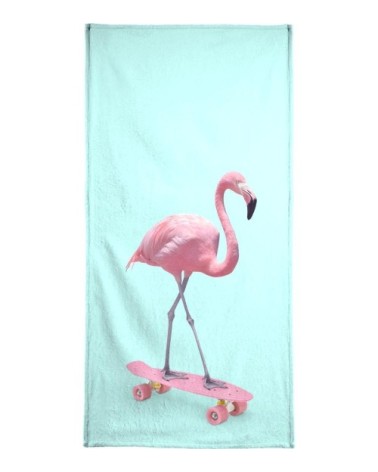 Serviette de bain en éponge-velours en bleu & rose 70x140