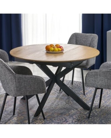 Table ronde extensible avec plateau aspect bois 120 - 200cm