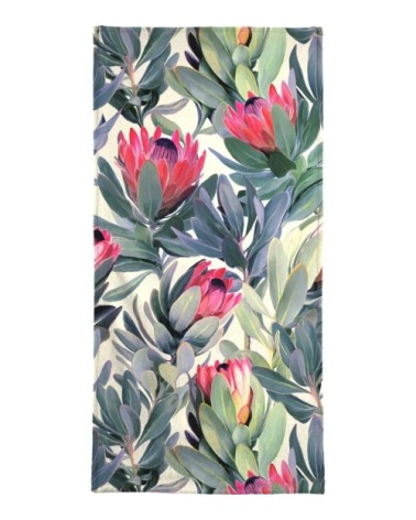 Serviette de bain en éponge-velours en blanc & rose 70x140