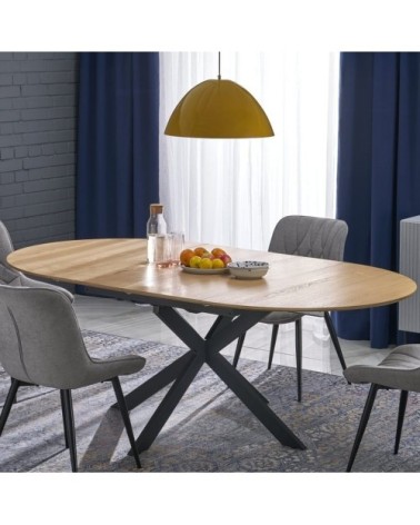 Table ronde extensible avec plateau aspect bois 120 - 200cm
