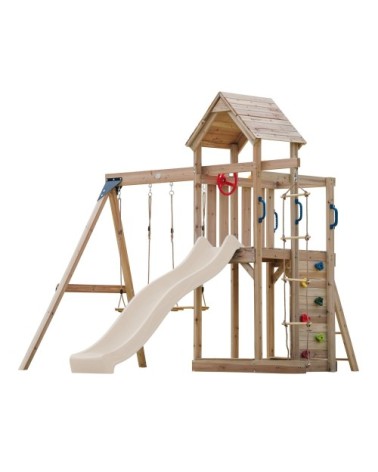 Aire de jeux avec toboggan, balançoire & échelle de corde, crème