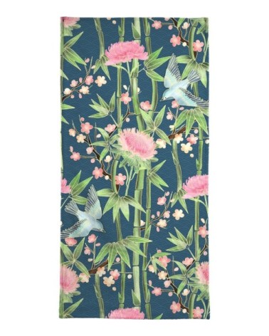 Serviette de bain en éponge-velours en noir & rose 40x80