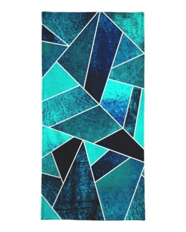 Serviette de bain en éponge-velours en blanc & bleu 70x140