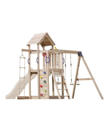 Aire de jeux avec toboggan, balançoire & échelle de corde, crème