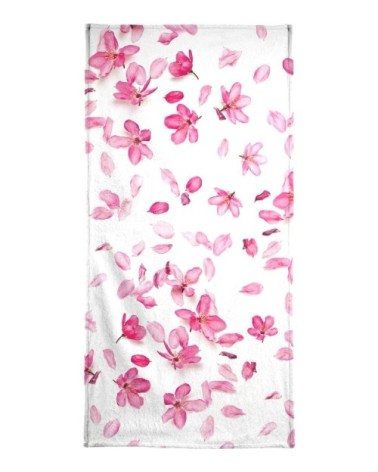 Serviette de bain en éponge-velours en blanc & rose 40x80