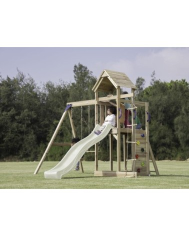 Aire de jeux avec toboggan, balançoire & échelle de corde, crème
