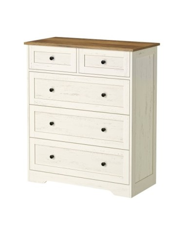 Commode de chambre 5 tiroirs 40 x 80 x 936 cm blanc et marron