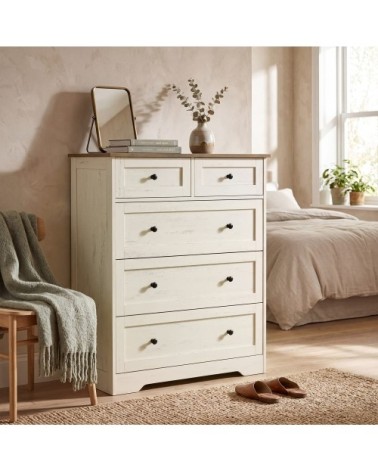 Commode de chambre 5 tiroirs 40 x 80 x 936 cm blanc et marron