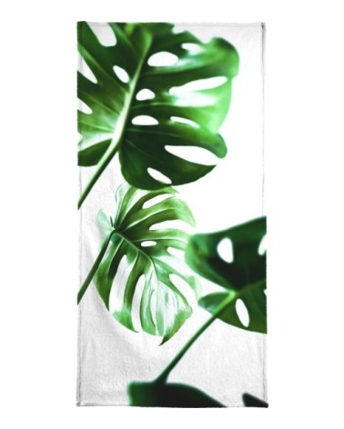 Serviette de bain en éponge-velours en blanc & vert 40x80