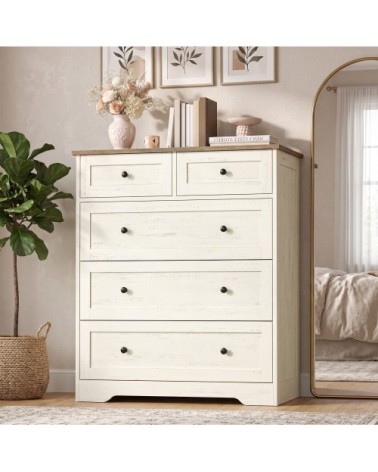 Commode de chambre 5 tiroirs 40 x 80 x 936 cm blanc et marron