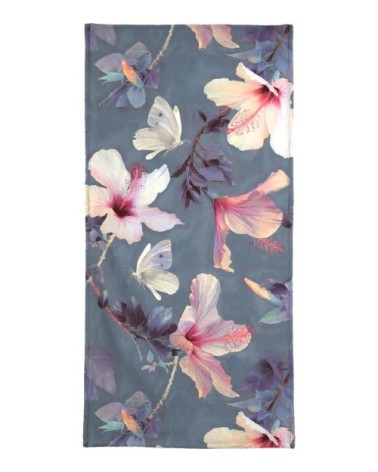 Serviette de bain en éponge-velours en gris & rose 70x140