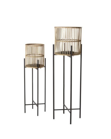 Lanternes en métal noir et bambou (x2)