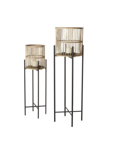 Lanternes en métal noir et bambou (x2)