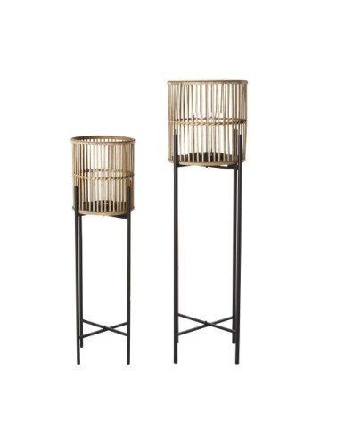 Lanternes en métal noir et bambou (x2)
