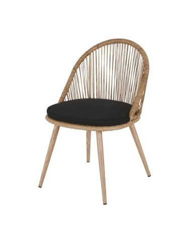 Chaise de jardin en résine tressée recyclée beige et aluminum imitation bois