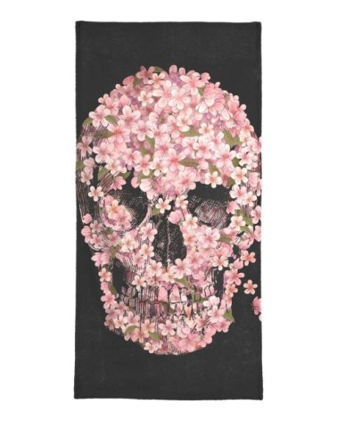 Serviette de bain en éponge-velours en noir & rose 40x80