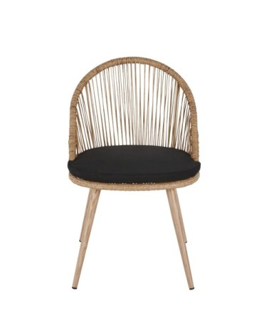 Chaise de jardin en résine tressée recyclée beige et aluminum imitation bois
