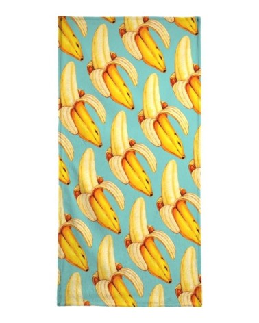 Serviette de bain en éponge-velours en bleu & jaune 70x140