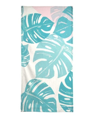 Serviette de bain en éponge-velours en rose & turquoise 70x140