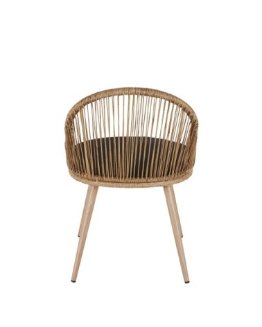Chaise de jardin en résine tressée recyclée beige et aluminum imitation bois