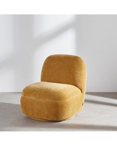 Fauteuil pivotant effet velours ocre