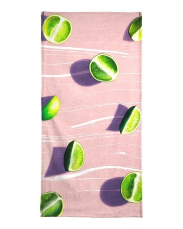 Serviette de bain en éponge-velours en rose & vert 40x80