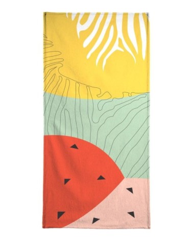 Serviette de bain en éponge-velours en jaune & rouge 70x140