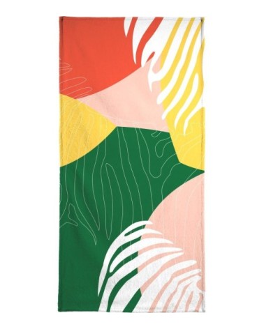 Serviette de bain en éponge-velours en jaune & rouge 40x80