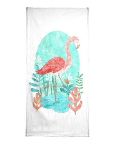 Serviette de bain en éponge-velours en rose & turquoise 70x140