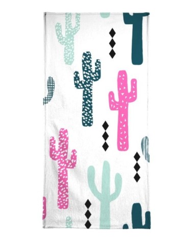 Serviette de bain en éponge-velours en rose & vert 40x80