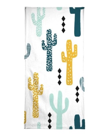 Serviette de bain en éponge-velours en jaune & vert 70x140