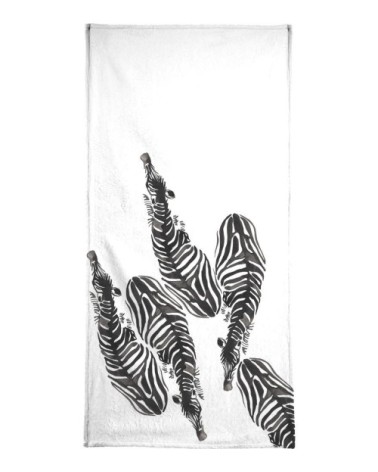 Serviette de bain en éponge-velours en blanc & gris 70x140