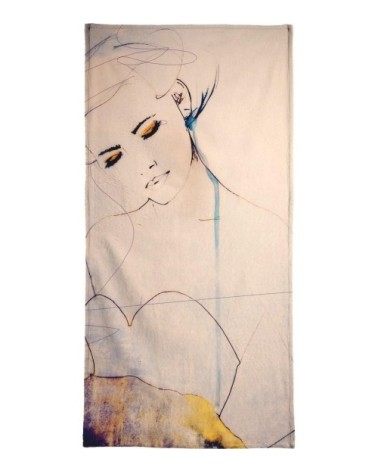 Serviette de bain en éponge-velours en blanc ivoire & jaune 40x80