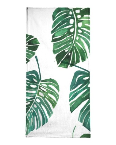 Serviette de bain en éponge-velours en blanc & vert 70x140