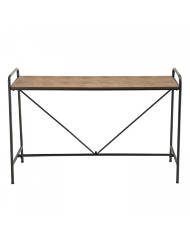 Console plateau sapin marqueté pieds métal noir
