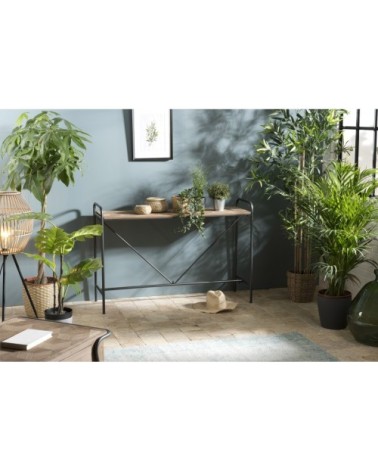 Console plateau sapin marqueté pieds métal noir